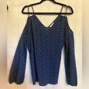 Crescent Blue Long Sleeve Cut Out Blouse